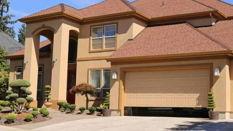 A garage door opening.